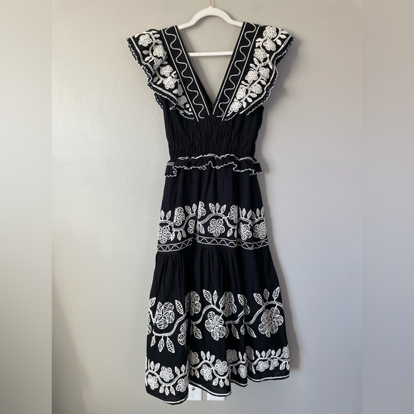 Sea New York Black and White Embroidered Midi Dress - Picture 6 of 12